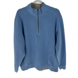 Tommy Bahama Sweater Mens XL Blue Gray Flip Side Reversible Pullover 1/4 Zip